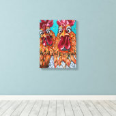 二つの予測できなルースター キャンバスプリント (インサイチュ (ウッドフロア))