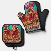 二つの予測できなルースター 鍋つかみ&鍋敷きセット (正面/裏面)