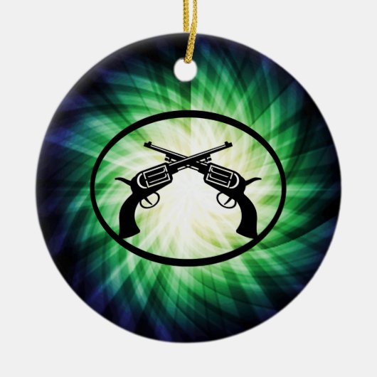 二つの交差したピストン白熱［赤熱］光を放つ; セラミックオーナメント (正面)