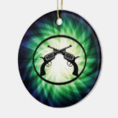 二つの交差したピストン白熱［赤熱］光を放つ; セラミックオーナメント (左)