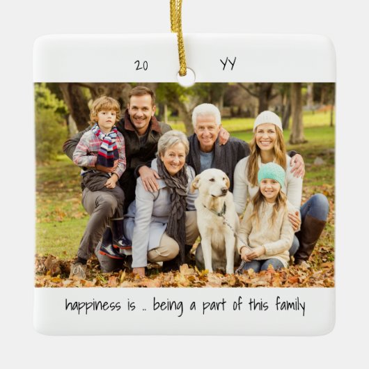 二つの写真の幸せとは…家族かわいいミニマリスト セラミックオーナメント (正面)