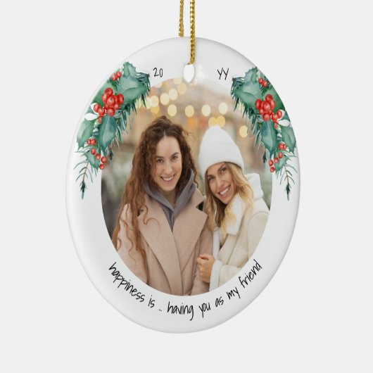 二つの写真の幸せは友人のホリーとパイン セラミックオーナメント (右)
