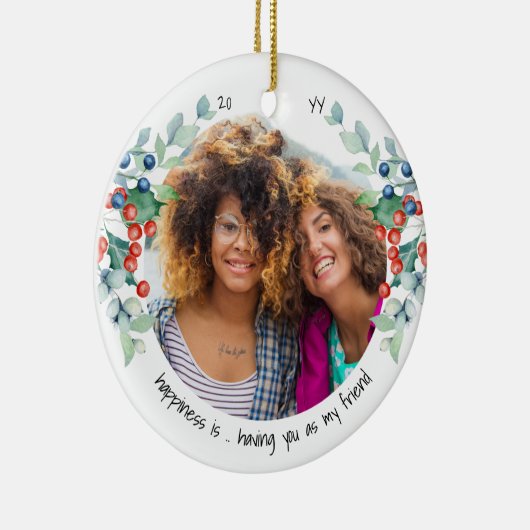 二つの写真の幸せは友人ホリーベリー セラミックオーナメント (右)