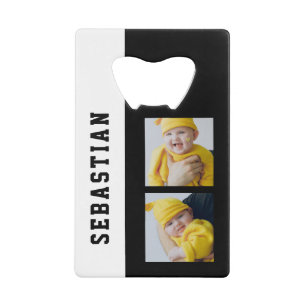 二つの写真テンプレートと名パーソナライズされた前 クレジットカード栓抜き