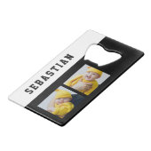 二つの写真テンプレートと名パーソナライズされた前 クレジットカード栓抜き (裏面アングル)