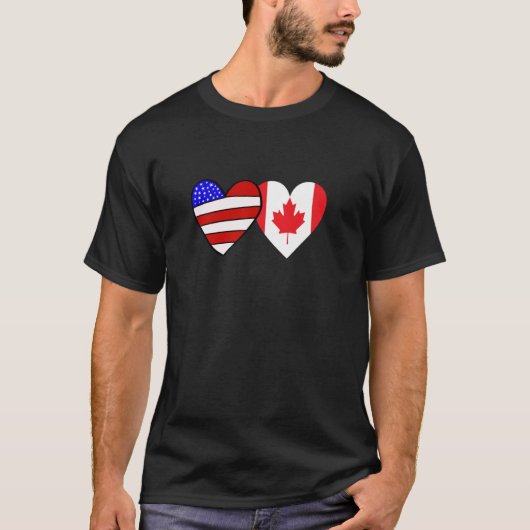 二つの国のハート USA カナダ Tシャツ (正面)