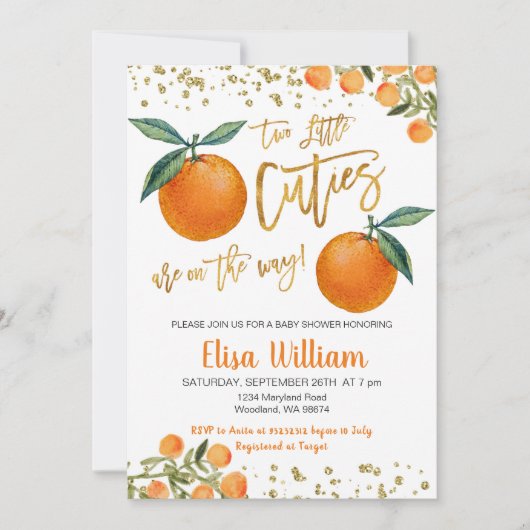 二つの小さなかわいこちゃんが途中で招待されている 招待状 (正面)