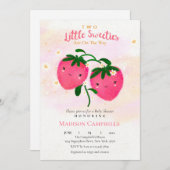 二つの小さなかわいこちゃんが途中にある 招待状 (正面/裏面)