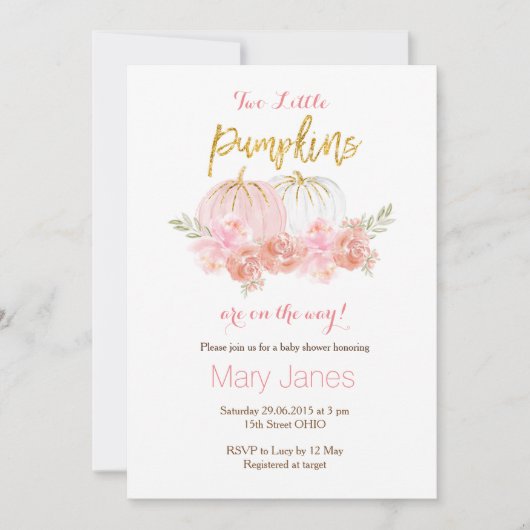 二つの小さなカボチャの招待ツイン招待状 招待状 (正面)