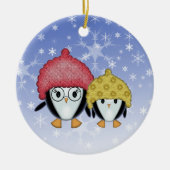 二つの小さなペンギンのクリスマスの飾り セラミックオーナメント (正面)