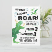 二つの招待状のための恐竜の誕生日 招待状 (スタンド正面)