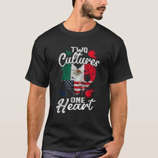 二つの文化 一つの心 アメリカ メキシコ メキシコ系アメリカ人 Tシャツ (正面)