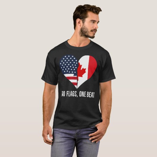 二つの旗 一つのビート カナダ🇨🇦 アメリカ🇺🇸 Tシャツ (正面フル)