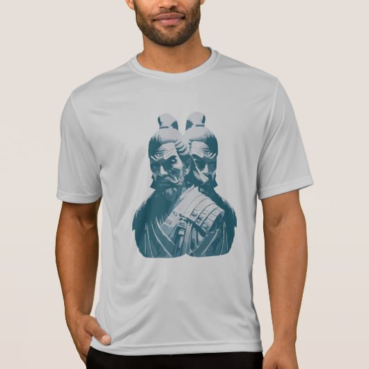 二つの日本武士像のデザイン Tシャツ (正面)