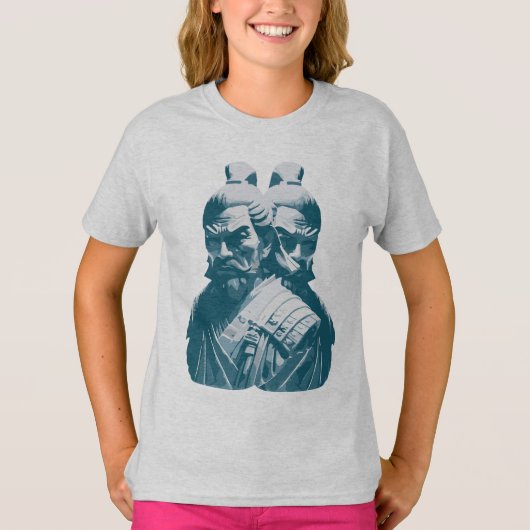 二つの日本武士像デザイン Tシャツ (正面)