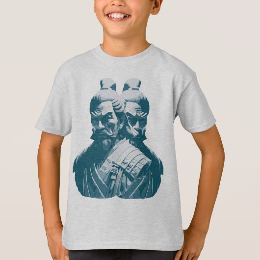 二つの日本武士像デザイン Tシャツ (正面)