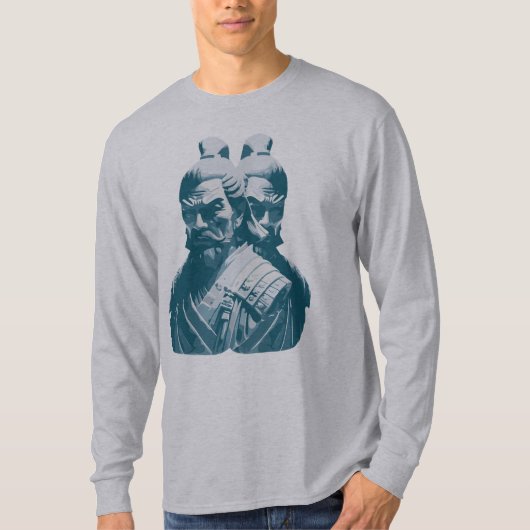 二つの日本武士像デザイン Tシャツ (正面)