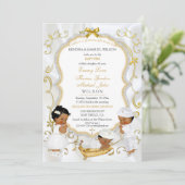 二つの男の赤ちゃん&ガールバプテスマ《キリスト教》洗礼式や命名式金ゴールド 招待状 (スタンド正面)