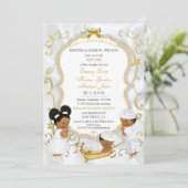 二つの男の赤ちゃん&ガールバプテスマ《キリスト教》洗礼式や命名式金ゴールド 招待状 (スタンド正面)