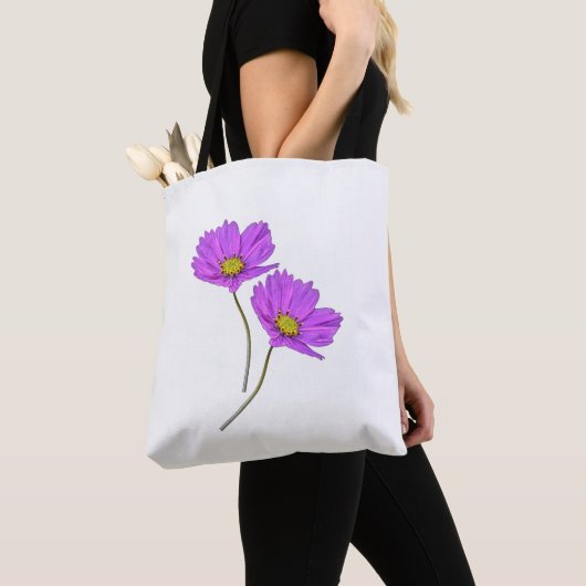 二つの紫のコスモスの花 トートバッグ (クローズアップ)