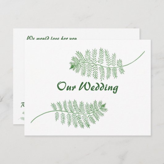 二つの緑シダ私たちの結婚式招待状はがき インビテーションポストカード (正面/裏面)