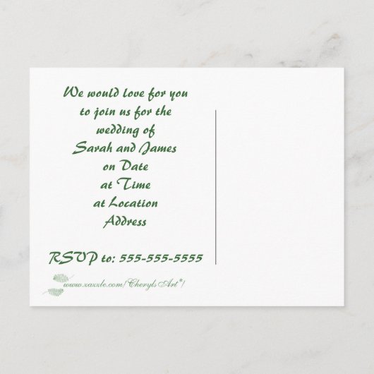 二つの緑シダ私たちの結婚式招待状はがき インビテーションポストカード (裏面)