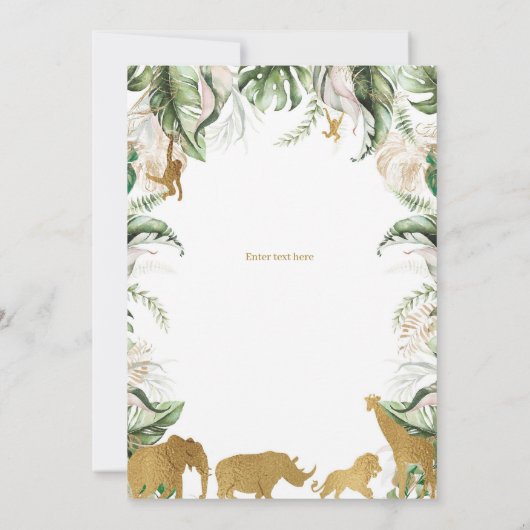 二つ生まれは野生の誕生日、ジャングルの動物 招待状 (裏面)