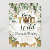 二つ生まれは野生の誕生日、ジャングルの動物 招待状 (正面/裏面)