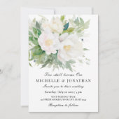 二は一エレガント白フローラ結婚 招待状 (正面)