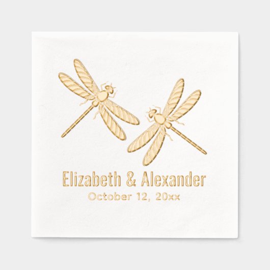 二エレガントトンボ結婚イの夫婦名日付 箔ナプキン (正面)