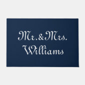 二カスタマイズ人の名前ネイビー・ブルー ドアマット (正面)