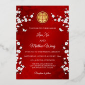 二カ中国の国語 |白いさくらんぼ 箔招待状 (正面)