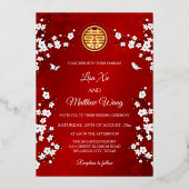 二カ中国の国語 |白いさくらんぼ 箔招待状 (正面)