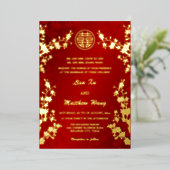 二カ中国の国語 |赤さくらんぼ結婚の花 箔招待状 (立ち正面)