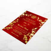 二カ中国の国語 |赤さくらんぼ結婚の花 箔招待状 (回転した状態)