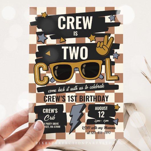 二クールレトロ市松模様にサングラス2nd誕生日 招待状