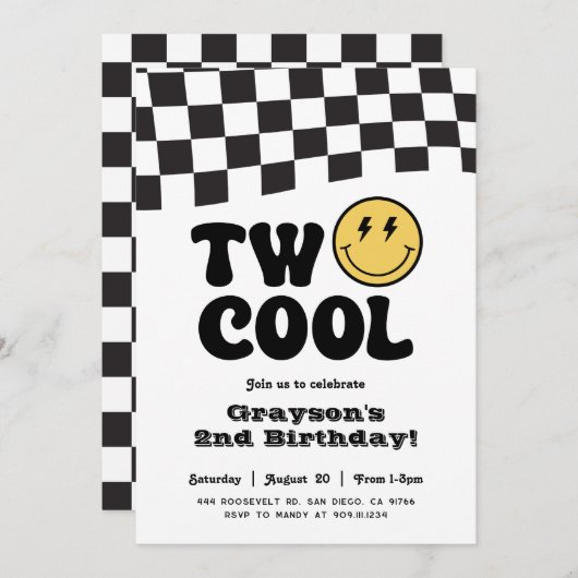 二クール誕生日スマイル顔パーティの招待状 招待状 (正面/裏面)