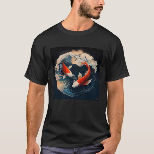二コイの魚がスタイル波に日本の泳ぐプロ Tシャツ (正面)
