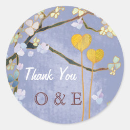 二ハートブルー結婚の感謝 ラウンドシール