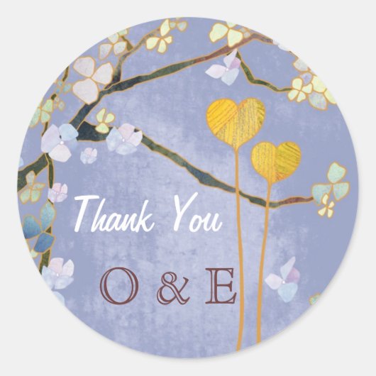 二ハートブルー結婚の感謝 ラウンドシール (正面)