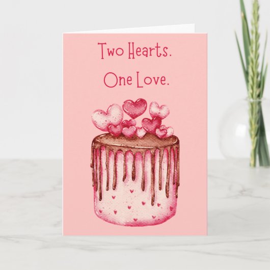 二ハートワンラブズケーキ結婚グリーティングカード カード (正面)