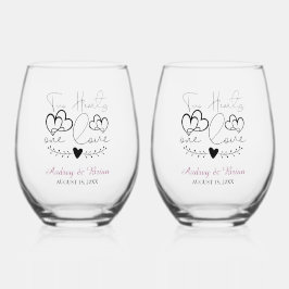 二ハートワン結婚ラブ形見 ステムなしワイングラス