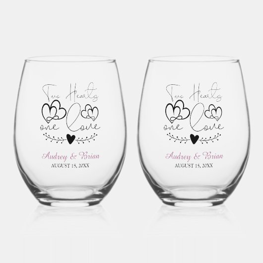 二ハートワン結婚ラブ形見 ステムなしワイングラス (正面)