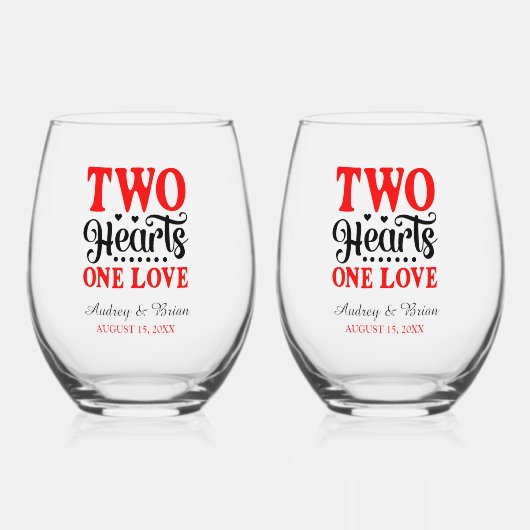 二ハートワン結婚ラブ形見 ステムなしワイングラス (正面)
