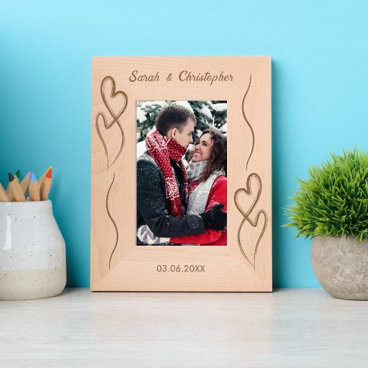 二ハート記念日カップル レーザー彫刻フレーム