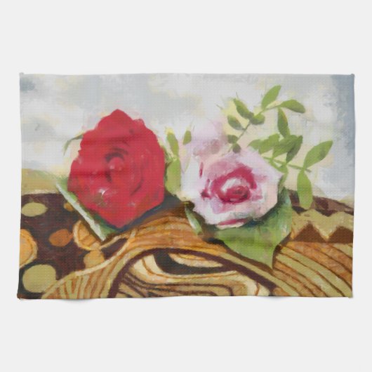 二バラ絵を描ズ キッチンタオル (横)