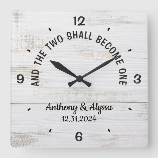 二パーソナライズされた時は一時になる スクエア壁時計 (正面)