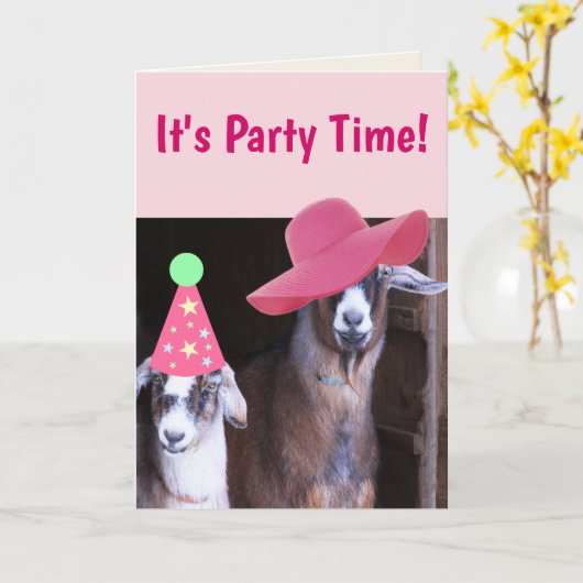 二パーティーヤギおもしろい誕生日 カード (黄色い花)