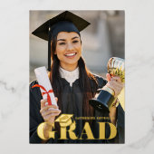 二モダンエレガント写真卒業パーティー 箔招待状 (正面)