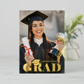 二モダンエレガント写真卒業パーティー 箔招待状 (立ち正面)